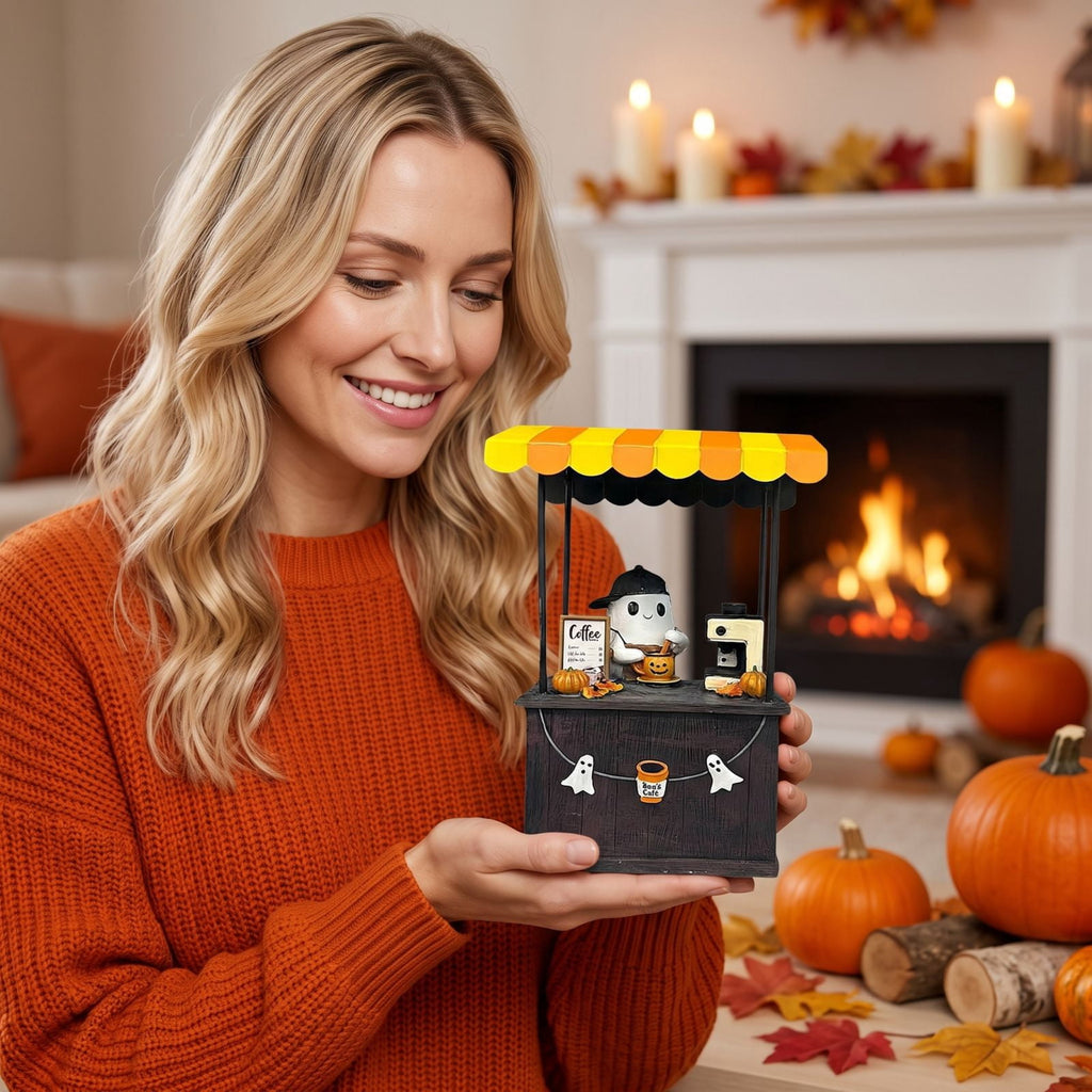 Halloween Spooky Coffee Stand, Ghost Barista Booth Figurine, Spooky Coffee Statue Built with Spooky Little Coffee Stand, Freshly Boo’d Coffee Ghost Fall Decor, Creative Birthday & Holiday Gift