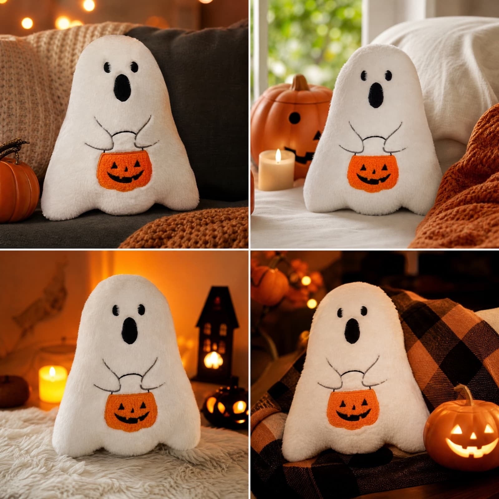 Halloween Ghost Reading Book Throw Pillow Cover, Spooky Library Bookshelf Skull Candlestick Decorative Pillowcase, Retro Halloween Cushion Cover