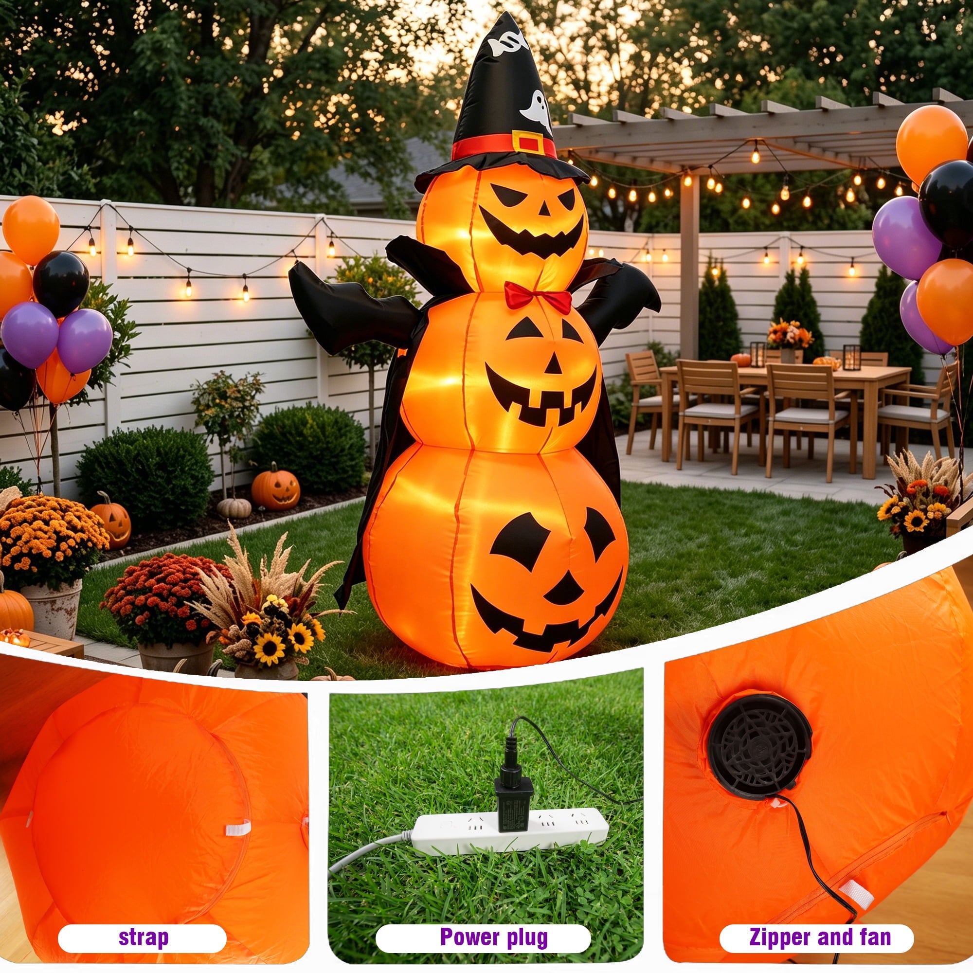 MAGOTAN 6 FT Halloween Inflatable Pumpkin Halloween Inflatable Pumpkins and Cat Outdoor Yard Decoration Build-in 7 LED White Lights