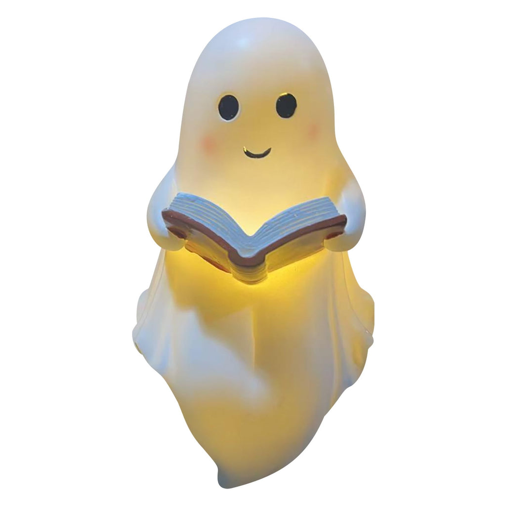 Fwttom Ghost Night Light, Halloween Lights Cute Ghost Reading Book Lamp, Halloween Decorations Indoor Light Up Ghost Statue Ghost Light for House Mantel Bedside