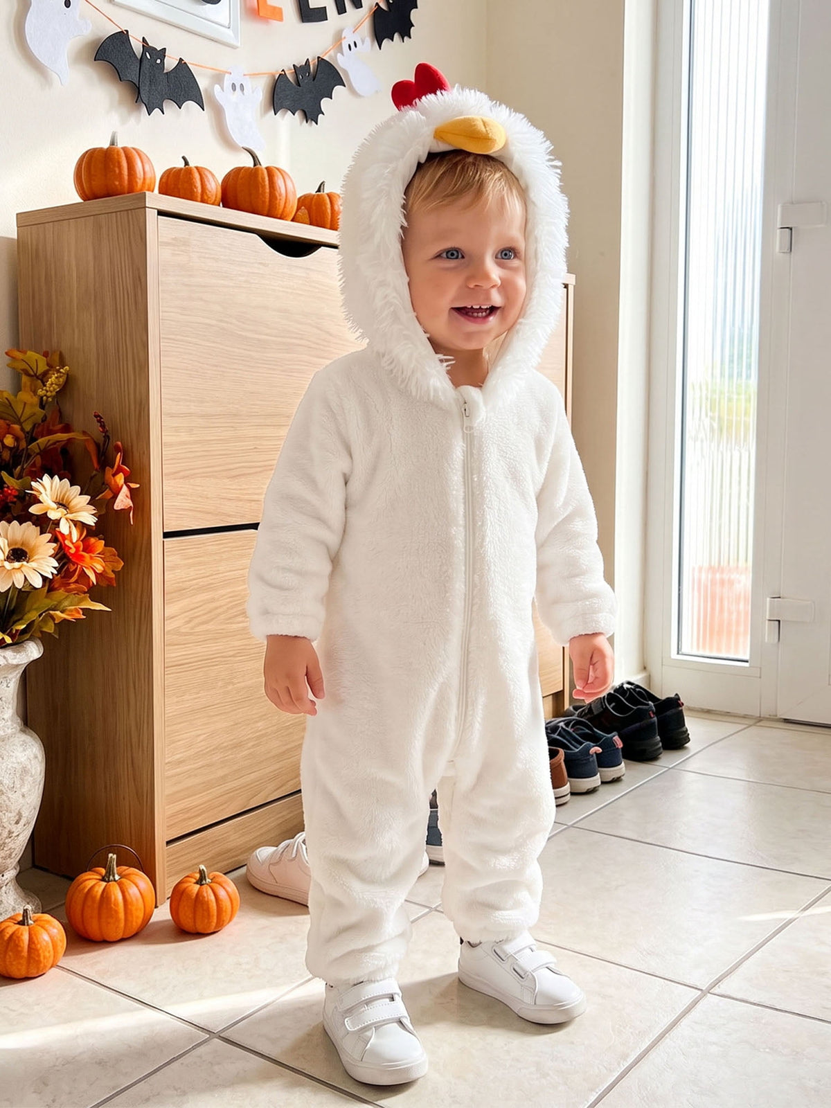 RUINIXCW Toddler Baby Girl Boy Halloween Chick Costume Cosplay Outfit Infant Fall Winter Clothes Snowsuit Fleece Jumpsuit Long Sleeve Hooded Romper