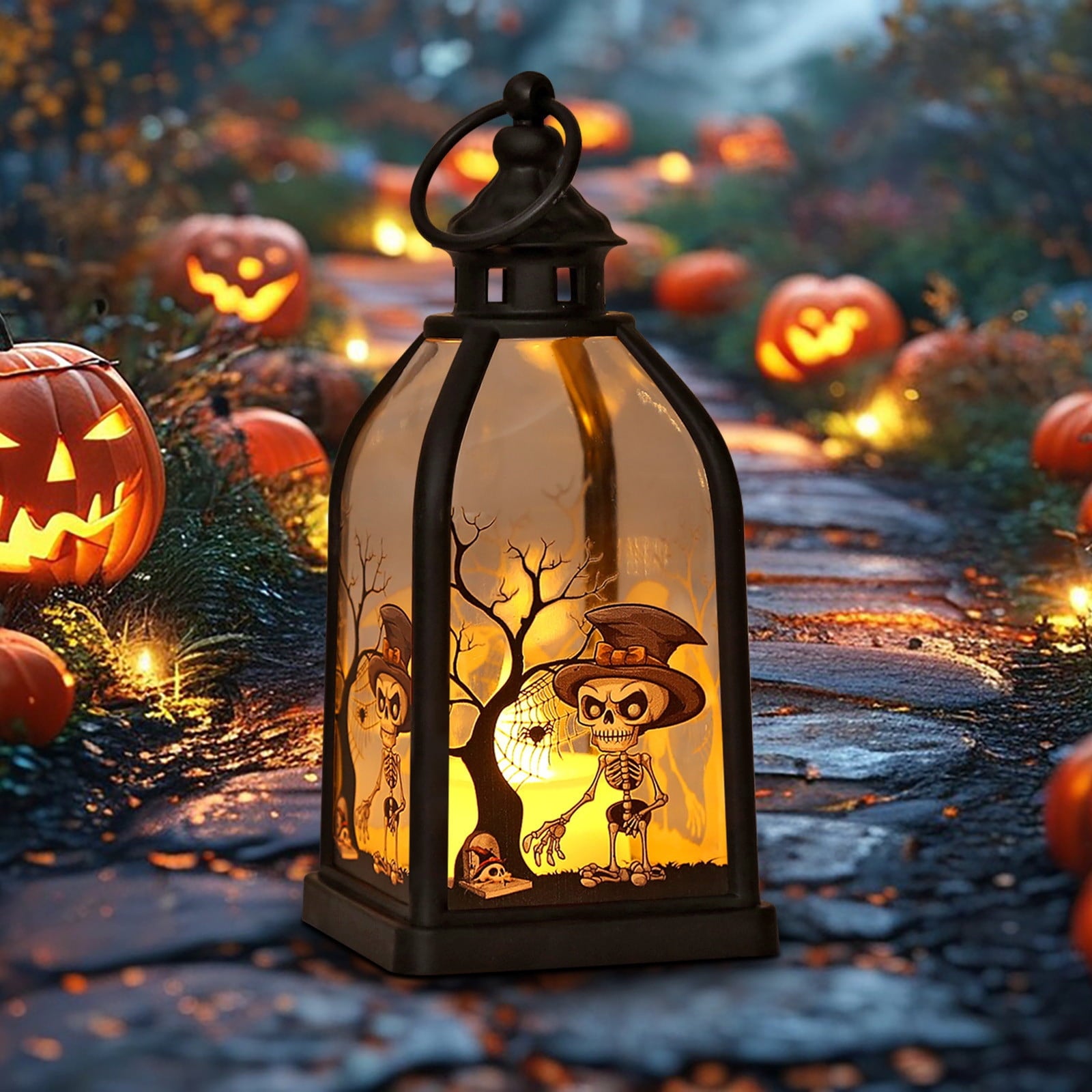 Cheapark Halloween Lanterns Decorations, Battery Operated Black Pumpkin Witch Lanterns, Flickering Light For Indoor Party Home Decor