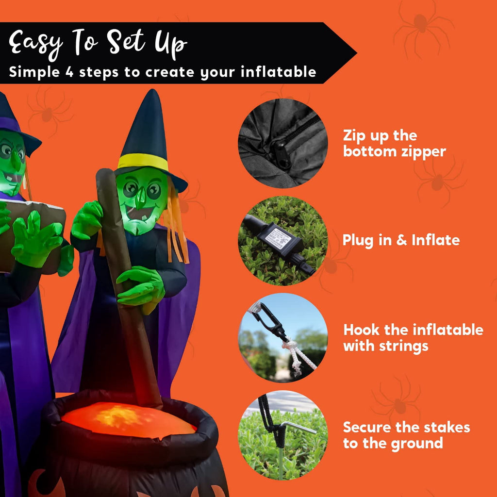 Joyfy 6 ft Halloween Inflatable Outdoor Witches Cauldron Pot Large Decorations with Flame Light,Halloween Blow Ups for Outside Yard Decoration
