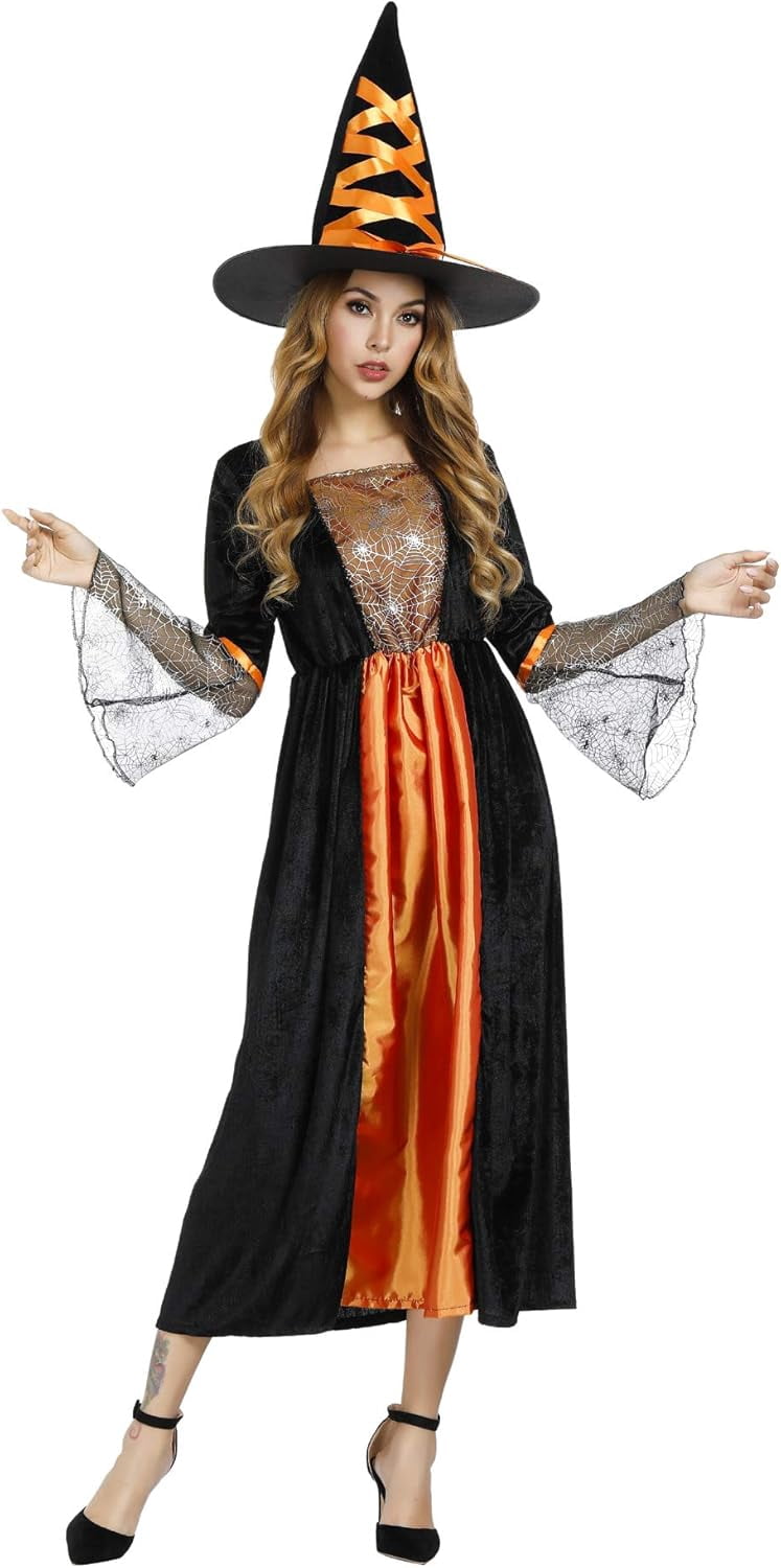 Halloween Witch Costume for Women, Halloween Gothic Witch Dresses for Fancy Dress Party Purple XL