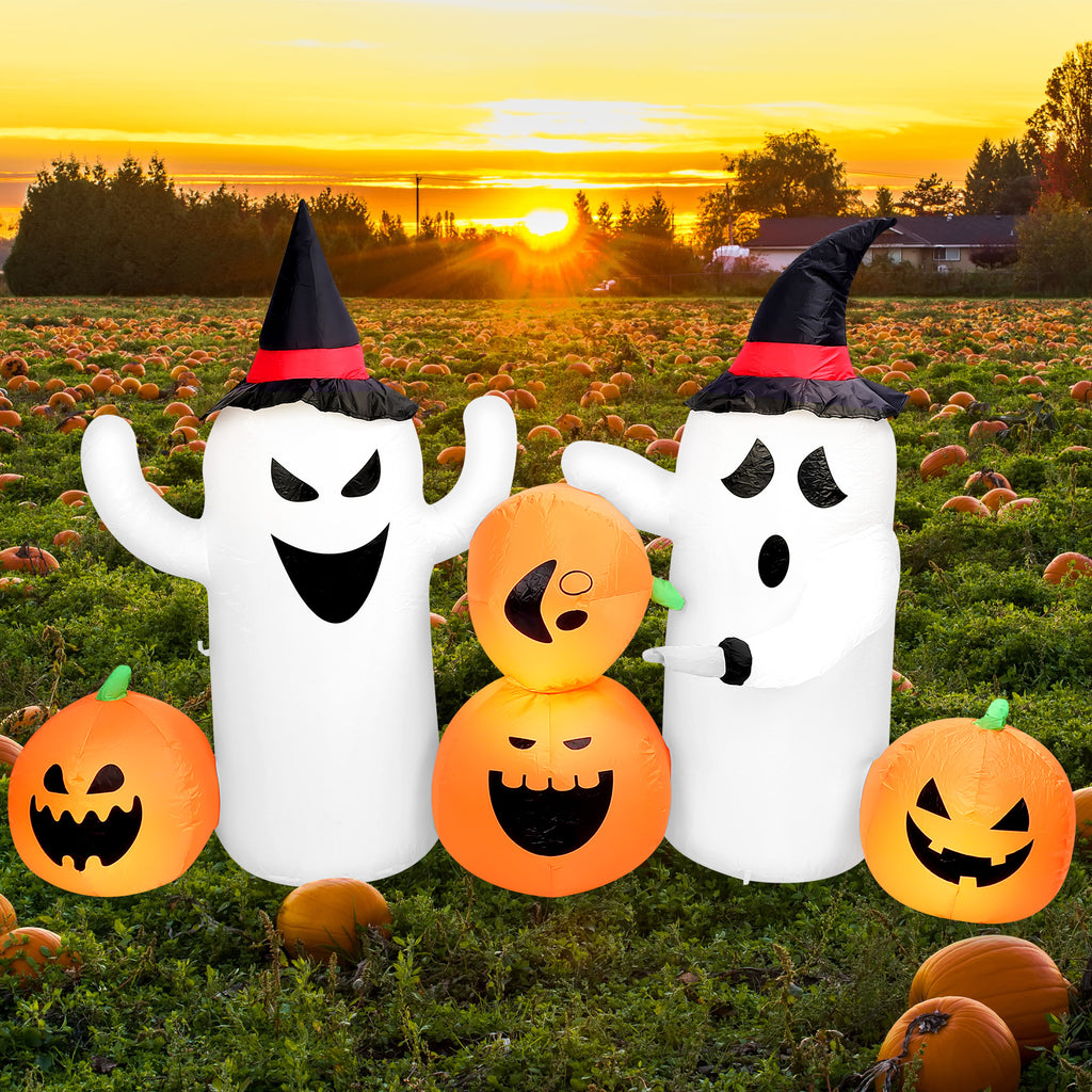 6 FT Halloween Inflatables Stacked Pumpkins Ghost with Build-in LEDs for Porch,Halloween Pumpkin Decor Blow up Yard Decorations
