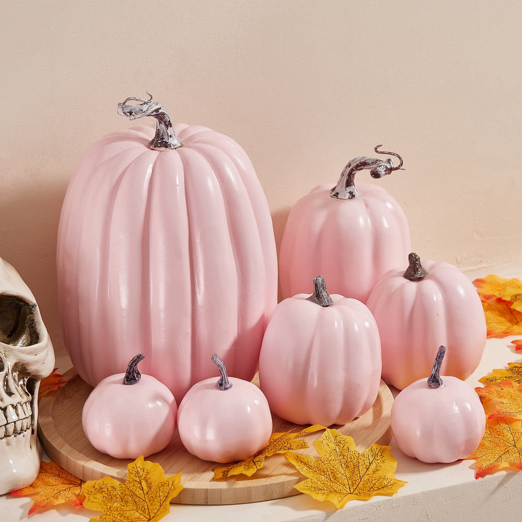 Xsylife 7Pcs Assorted Sizes Halloween Pumpkin Model Artificial Craft Fall Harvest Thanksgiving Decoration
