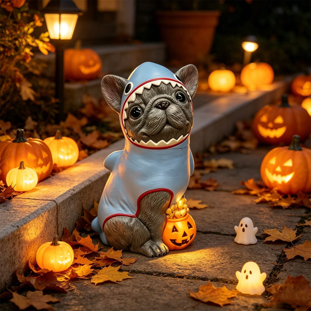 Lighted Scarecrow Bull Terrier Halloween Blow Mold, Cute Puppy Pumpkin Hat Halloween Decor, Resin Ornament for Patio Yard Tabletop Home Decoration, 8"