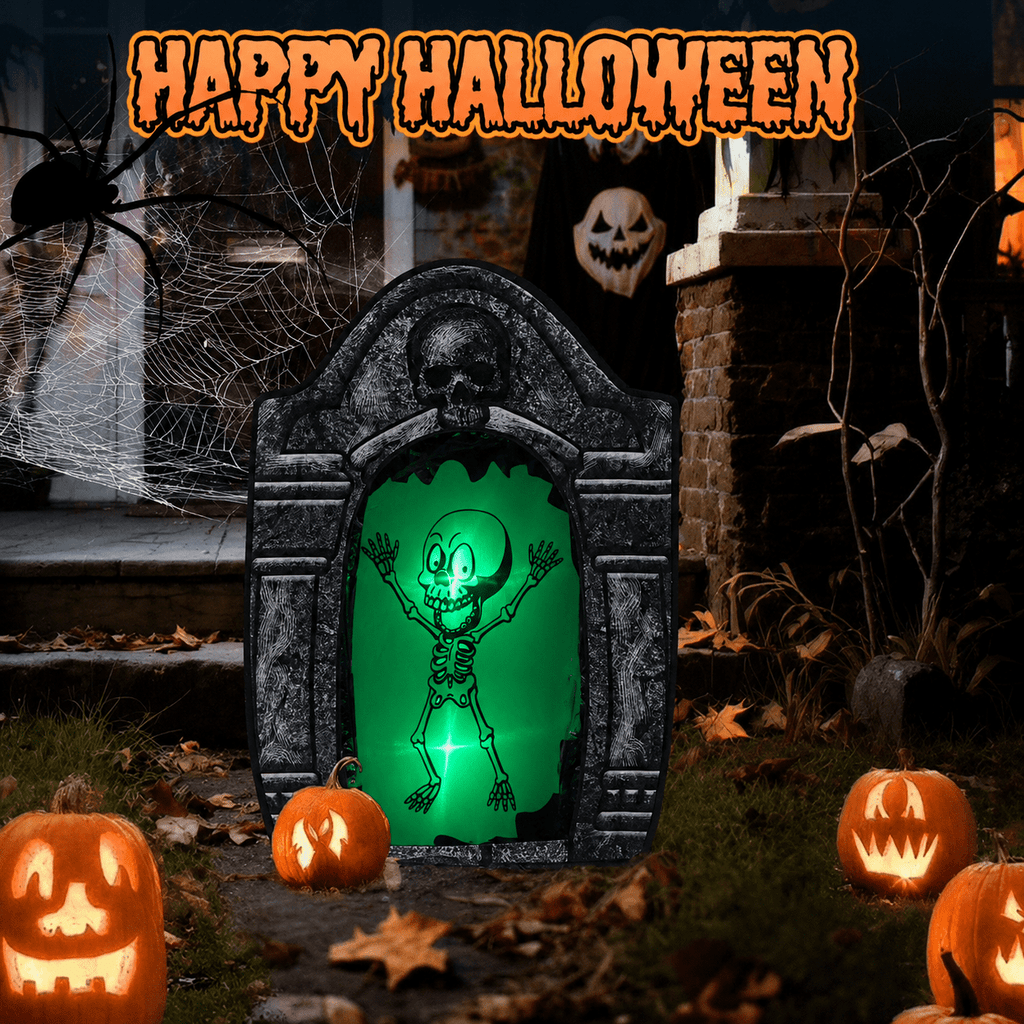Wondiair 41" Halloween Tombstone with Lighted Skeleton, Outdoor Halloween Graveyard Decoration for Yard, Lawn, Porch & Haunted House
