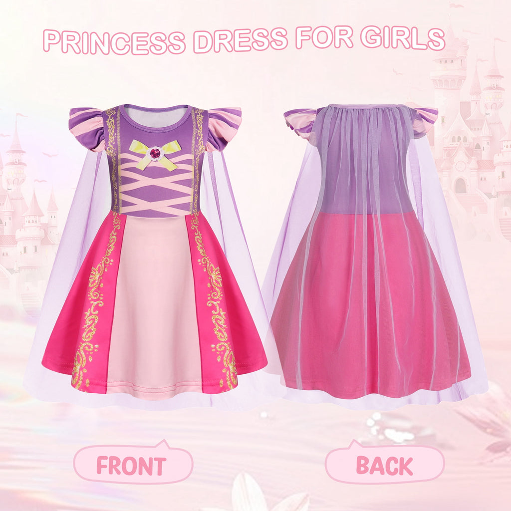 Benylion Girls Ice Princess Dress Halloween Cosplay Costumes With Tulle Cape Kids Birthday Party Dress up Outfit for 7-8 Years