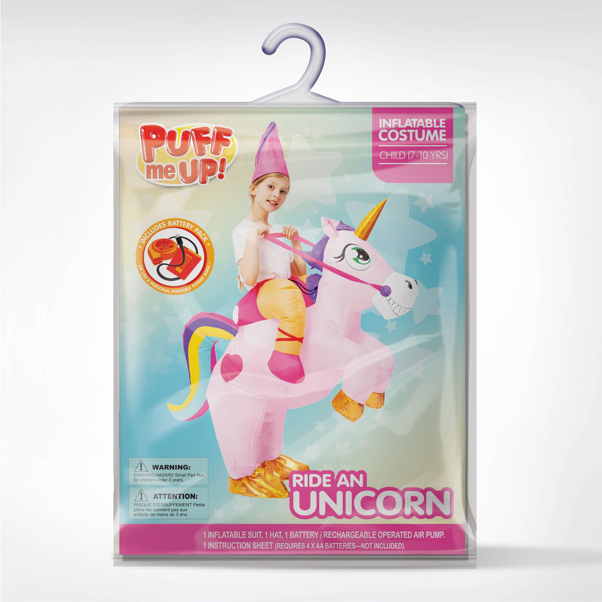 Joyfy Halloween Inflatable Unicorn Costume for Kids, Full Body Blow Up Ride on Unicorn Costume with Hood for Halloween Dress Up Party