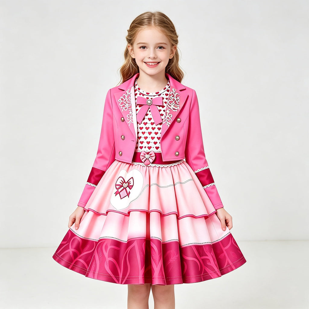 Guvpev G'irls Halloween Princess Costume, Pink Princess Dress Up Outfits with Jacket, K'ids Halloween Cosplay Party Dress Set