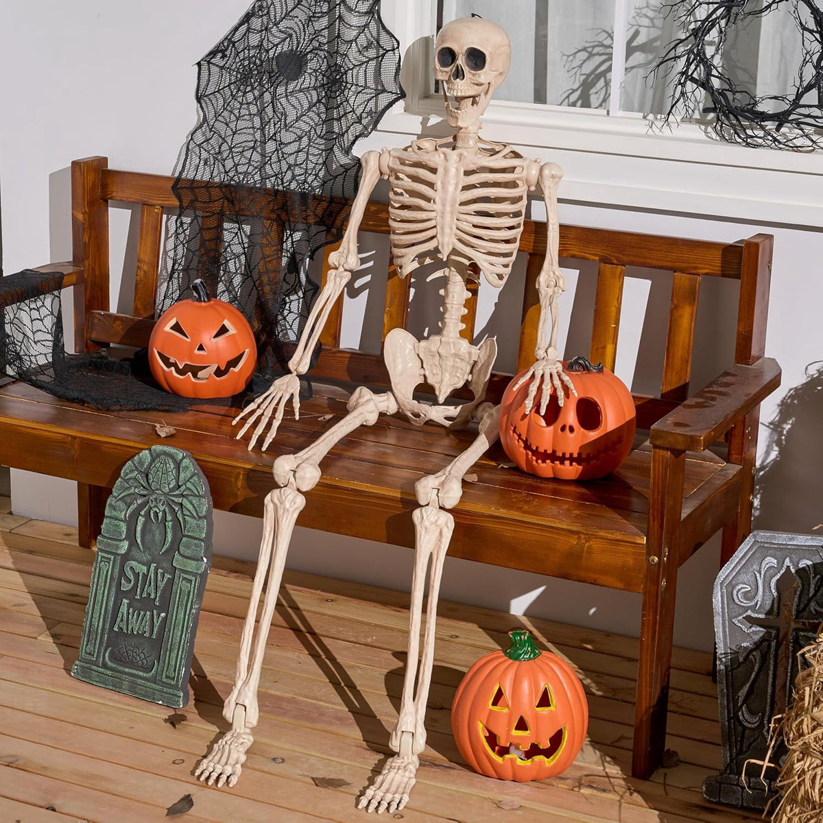 Foraging dimple 36" Halloween Skeleton Decor, 3FT Full Body Stayable Movable Joints, Hanging Skeletons for Halloween Decoration, Yard Graveyard Haunted House Props, Spooky Scene Party Favor