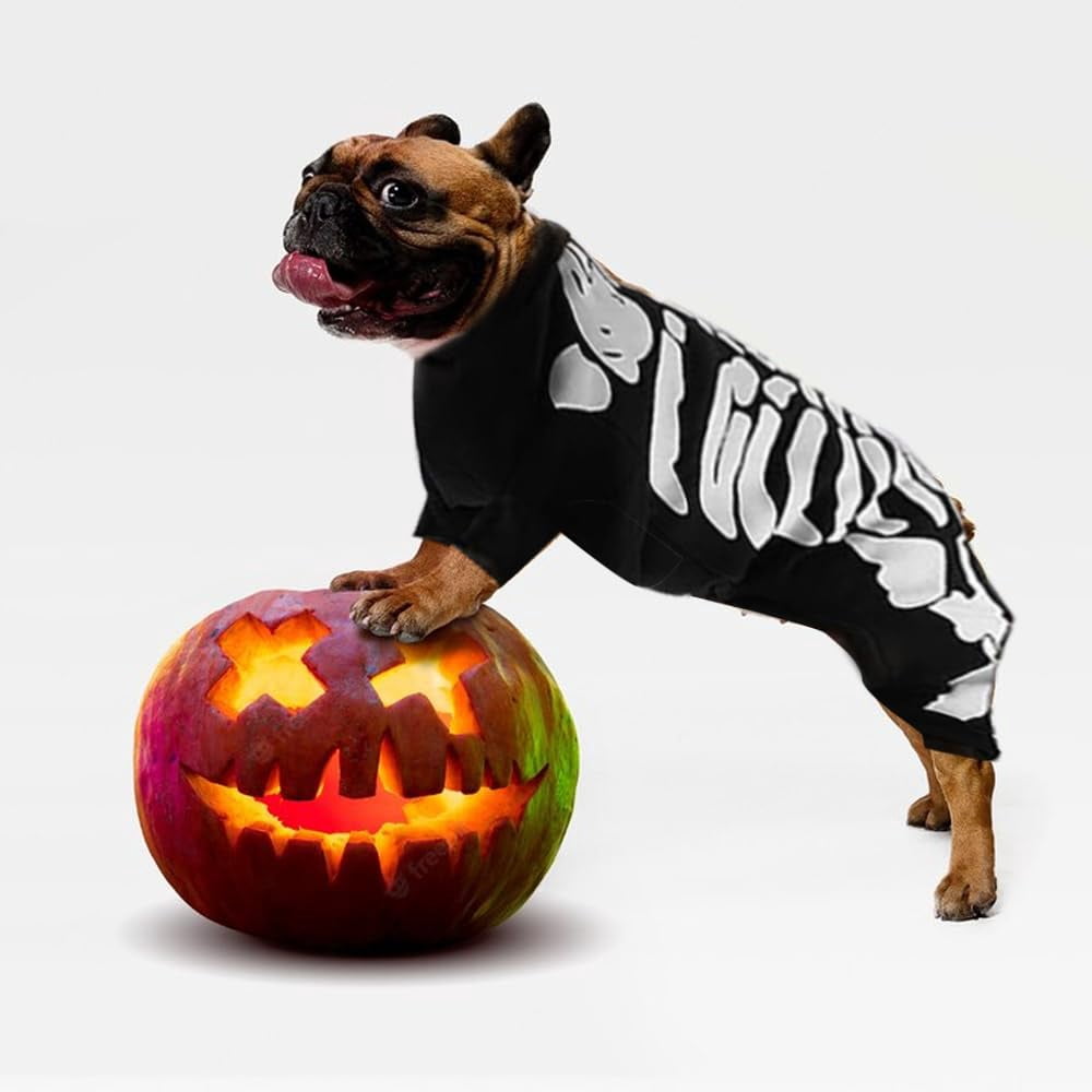 WILLED Halloween Skeleton Costume for Dogs and Cats, Pet Skeleton Jumpsuit Cosplay for Small Medium Large Dogs, Dress Up Apparel