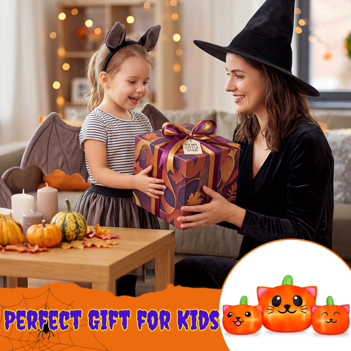 Firstness 6.2FT Halloween Inflatable Pumpkin Cat Outdoor Decorations, Halloween Blow Ups with Lights for Party, Yard