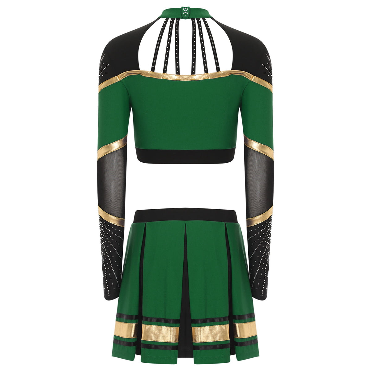TiaoBug Women Cheer Leader Uniform Dance Cheerleading Costume Long Sleeve Crop Top with Mini Skirt White S