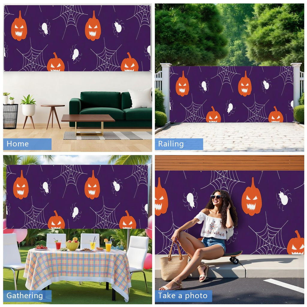 Halloween Garage Door Cover - 13x6ft Spooky Ghost Pumpkin Skull Witch Black Cat Polyester Backdrop for Outdoor Decor