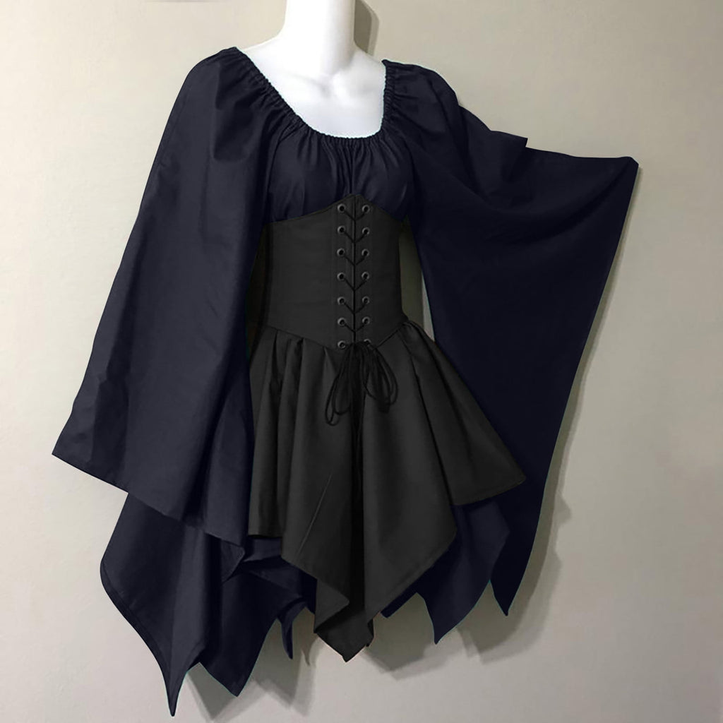 Lilgiuy Women's Costumes Gothic Retro Long Sleeve Round-Neck Dresses Clearance Sales