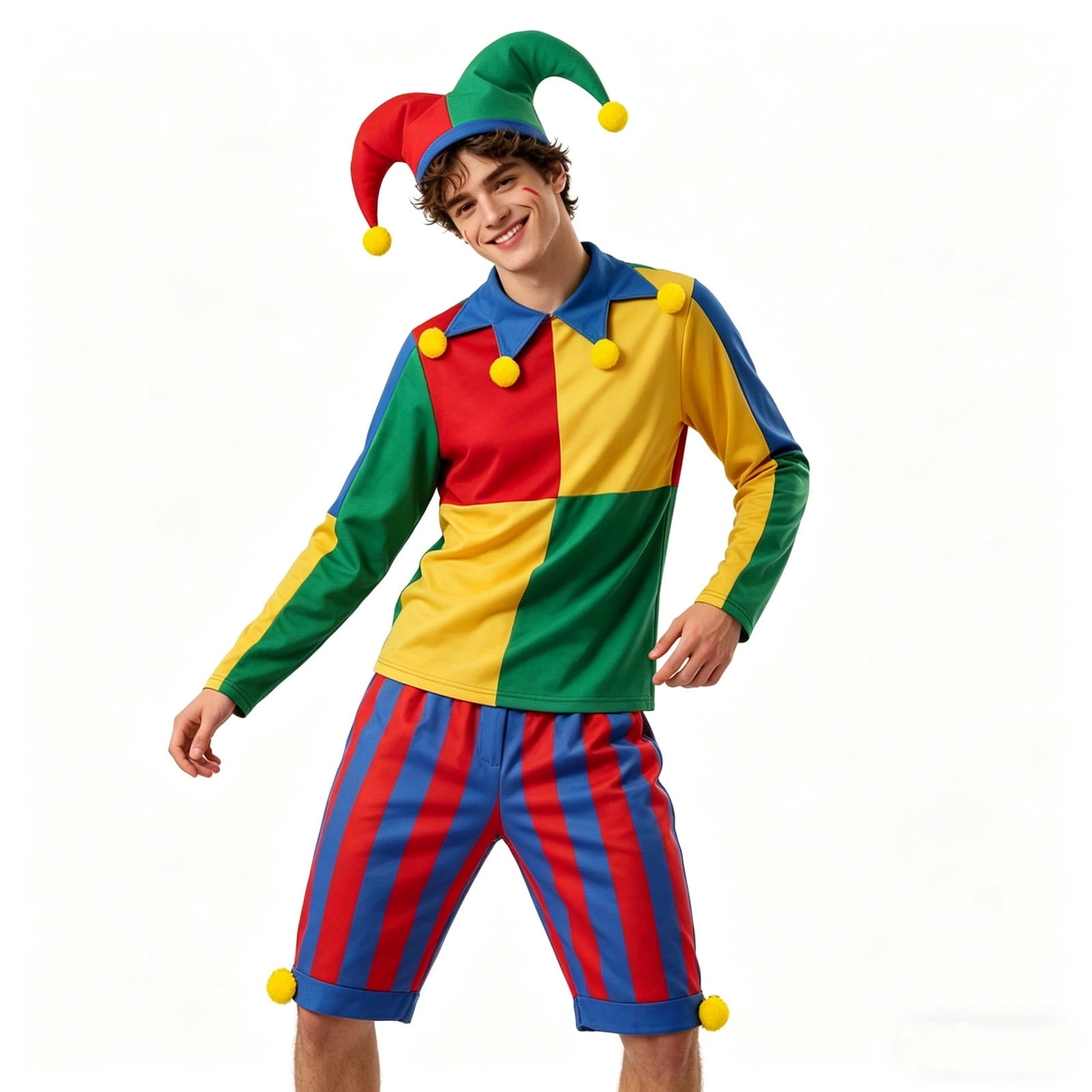 Clown Costume Set for Halloween Cosplay, Multicolor Circus Show Clown One-Piece Outfit Jumpsuit for Halloween Carnival Party Suit, Halloween Costume for Women, M