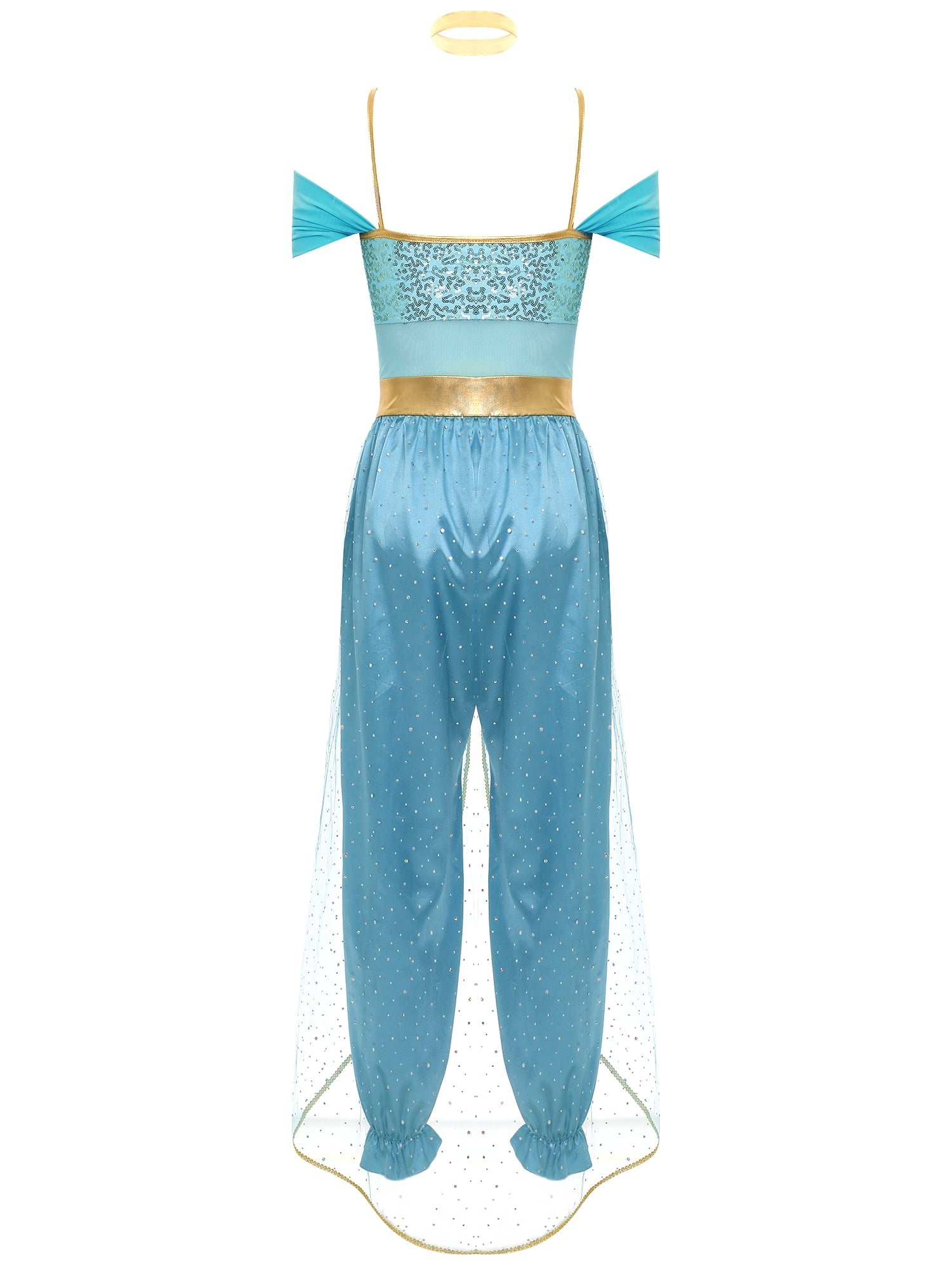YiZYiF Women's Arabian Princess Dance Costume Halloween Party Fancy Dress Shiny Belly Dance Jumpsuit Turquoise B 4XL