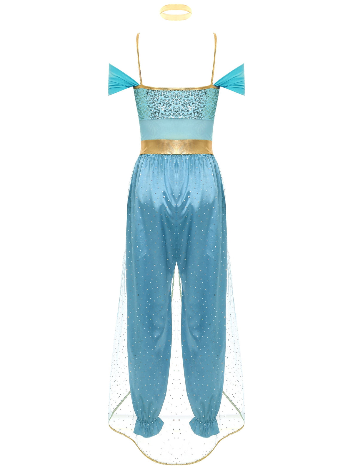 YiZYiF Women's Arabian Princess Dance Costume Halloween Party Fancy Dress Shiny Belly Dance Jumpsuit Turquoise B M
