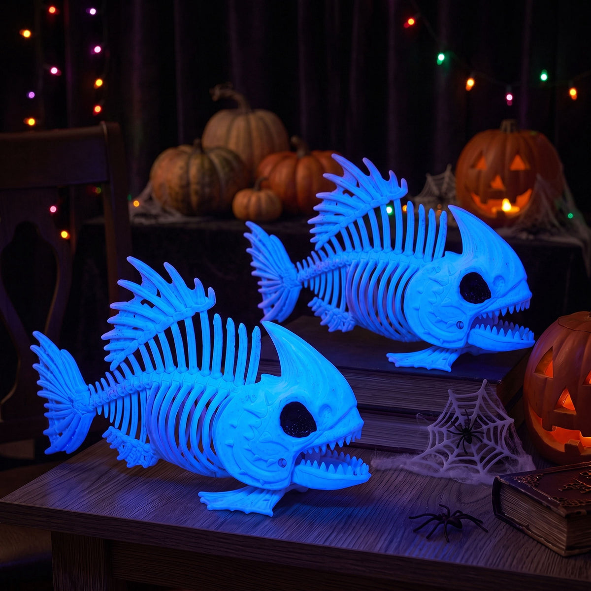 Joyfy Halloween Skeleton Fish Skeleton Halloween Decor,Plastic Skeleton with LED Eye for Halloween Decoration Outdoor Haunted House Party