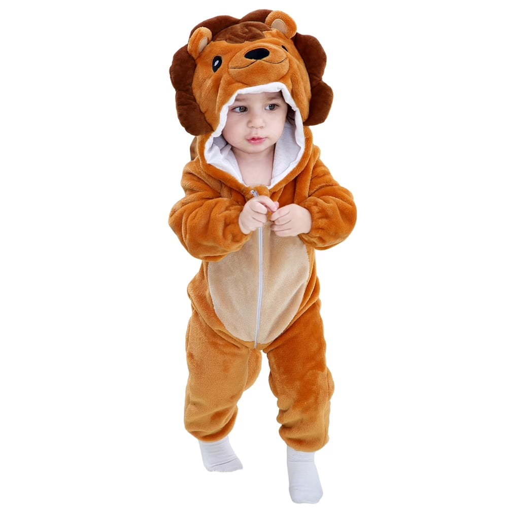 WIBACKER 0-3T Unisex Baby Animal Costume Winter Autumn Flannel Hooded Romper Christmas and Halloween Dinosaur Cosplay Jumpsuit