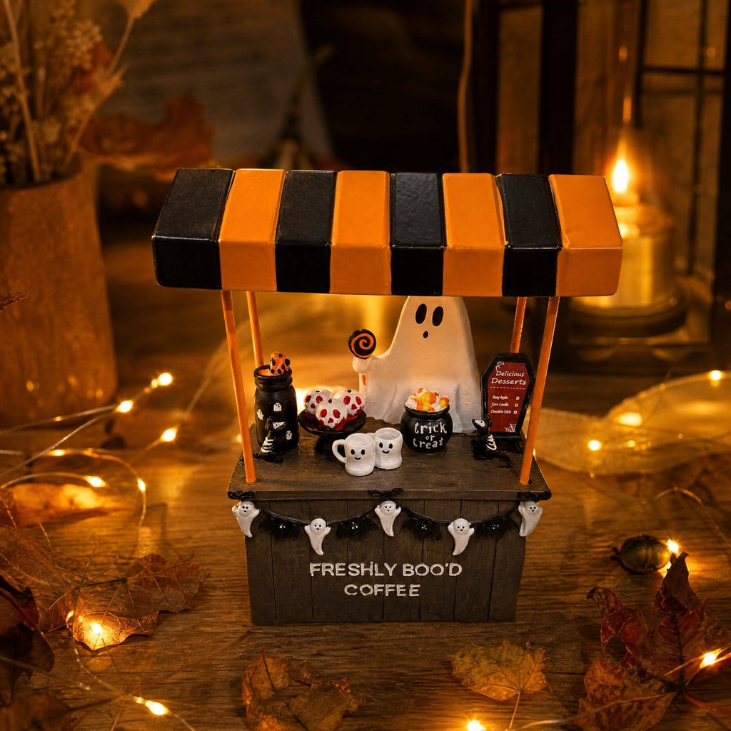 Halloween Ghost Coffee Stand Figurine, 2026 Spooky Decorative Ghost Statue for Shelf Desk Tabletop, Resin Halloween Ornament for Party, Farmhouse Seasonal Decor