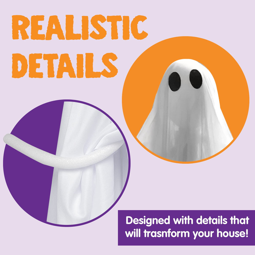 Joyfy 47" Halloween Hanging Light up Ghost Decorations Outdoor,White Ghosts with Blue LED Light and Timer Halloween Hanging Decoration Waterproof for Front Yard Patio Lawn