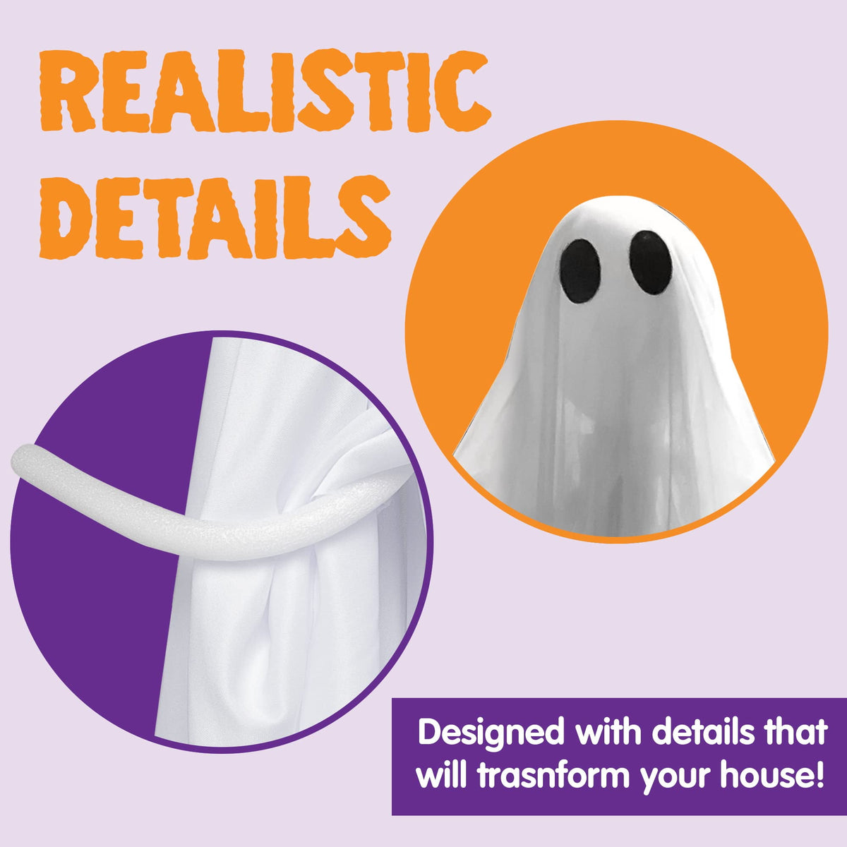 Joyfy 47" Halloween Hanging Light up Ghost Decorations Outdoor,White Ghosts with Blue LED Light and Timer Halloween Hanging Decoration Waterproof for Front Yard Patio Lawn