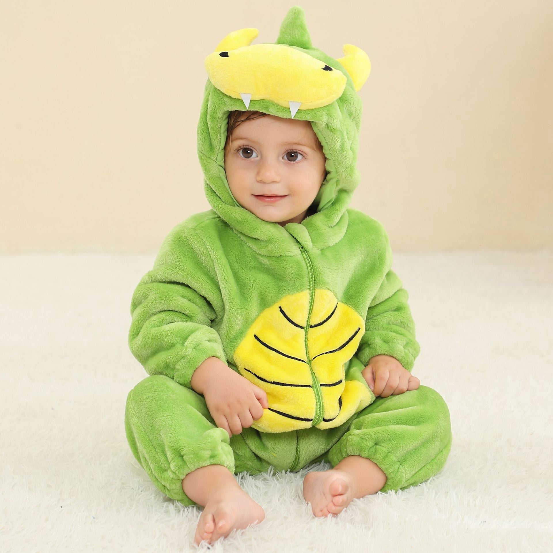 WIBACKER 0-3T Unisex Baby Animal Costume Winter Autumn Flannel Hooded Romper Christmas and Halloween Dinosaur Cosplay Jumpsuit
