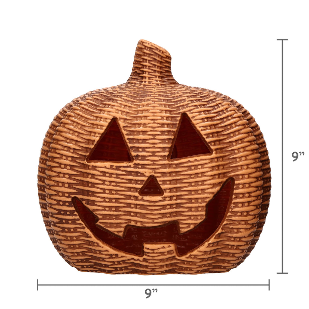 Light-Up Woven Jack-o'-Lantern Decoration, Tan, 8.6", Halloween by Way To Celebrate