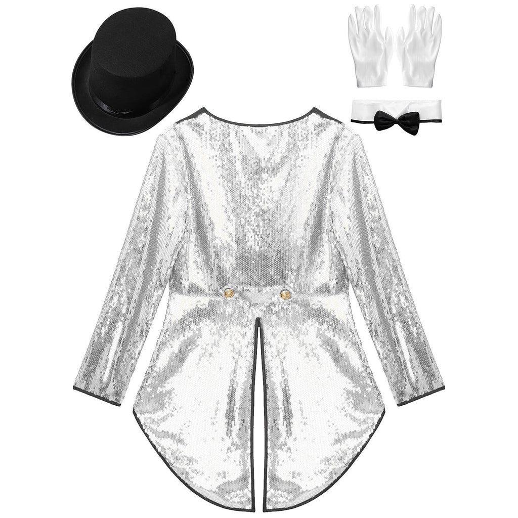 iiniim Women Magician Cosplay Sequin Tailcoat Circus Showman One-Button Tuxedo Jacket Outfits Red M