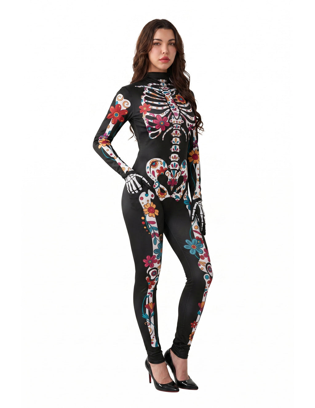 Joyfy Glow in the Dark Skeleton Costume for Adults Women Halloween Dress Up Party Role Playing Cosplay