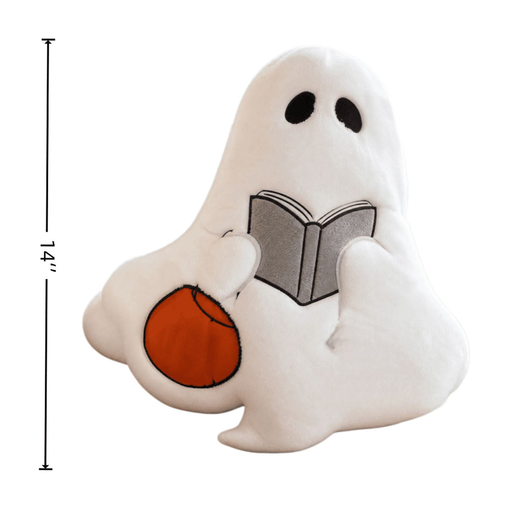 Halloween Ghost Reading Book Throw Pillow Cover, Spooky Library Bookshelf Skull Candlestick Decorative Pillowcase, Retro Halloween Cushion Cover