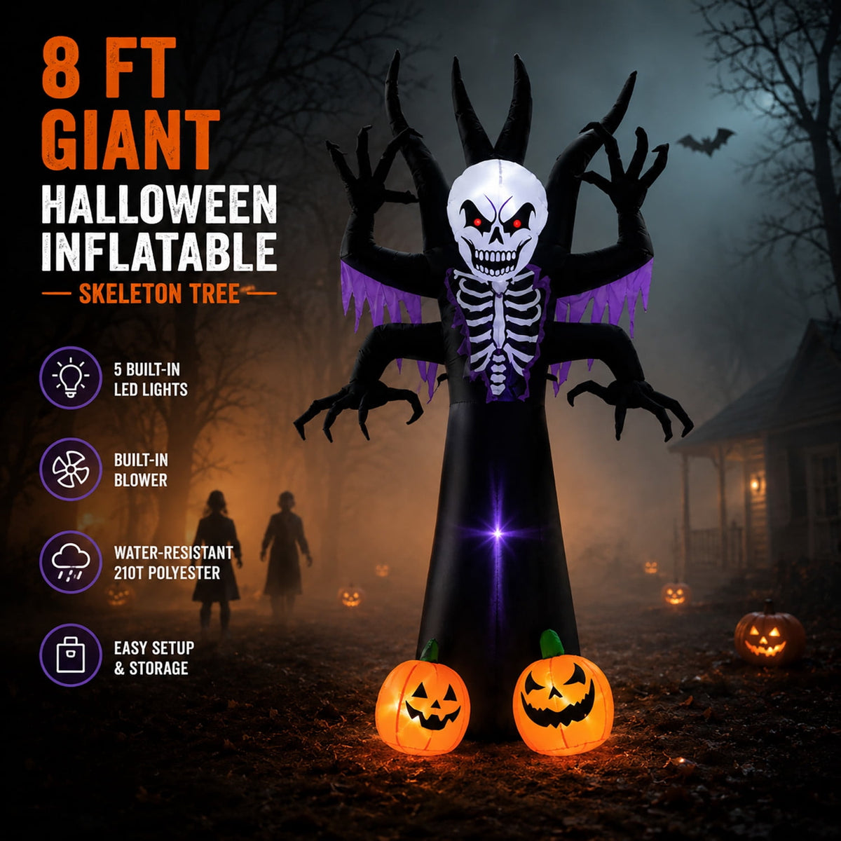 Toiyjofe 6ft Halloween Inflatable Black Cat with Jack-o'-Lantern & LED Lights, Trick-or-Treat Yard Decoration with Witch Hat for Outdoor Lawn & Porch
