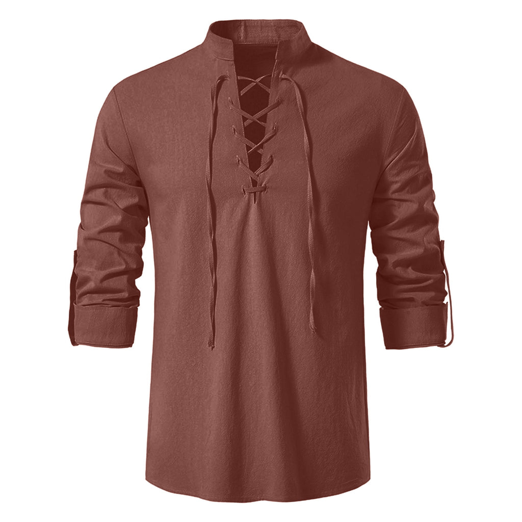 BVWKPCV Men's Renaissance Shirt Pirate Medieval Viking Top Linen Long Sleeved Halloween Costume Wine XL