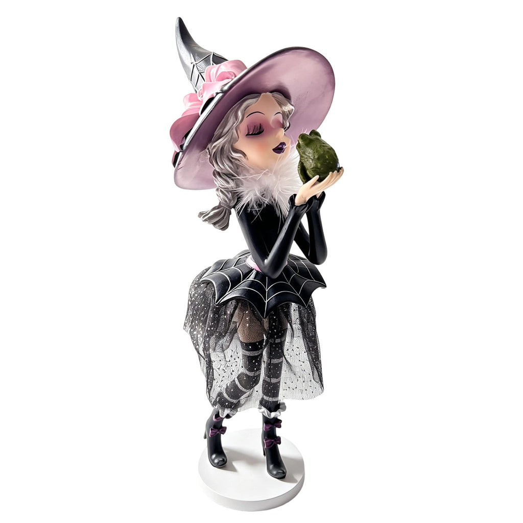 Halloween Decorations Clearance! Cute Kissing‑Face Witch Statue With Bow Hat & Mesh Skirt, Tabletop Ornament for Shelf Indoor Home Halloween Decor