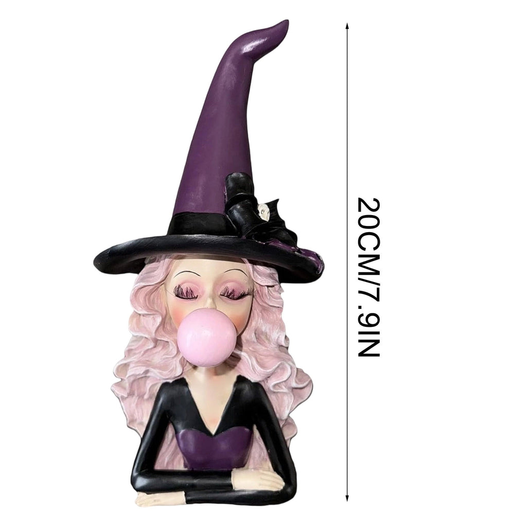 Halloween Decorations Clearance! Cute Kissing‑Face Witch Statue With Bow Hat & Mesh Skirt, Tabletop Ornament for Shelf Indoor Home Halloween Decor