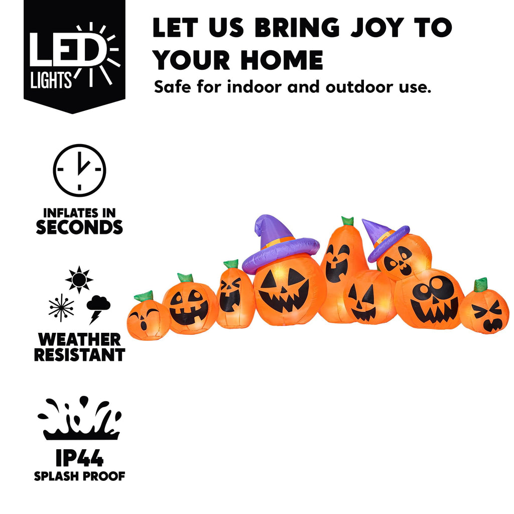 Joyfy 7 ft Halloween Inflatable Long Pumpkin with Witch's Cat Decorations Inflatables with Build-in LEDs,Halloween Decor Outdoor Blow Up Yard Decorations