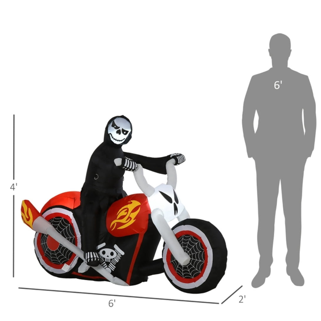 6FT Halloween Inflatable Grim Reaper on Motorcycle Lights Decor with Built-in LEDs, Outdoor Holiday Decorations, Blow up Lighted Yard Decor, Lawn Inflatables Home Family Outside