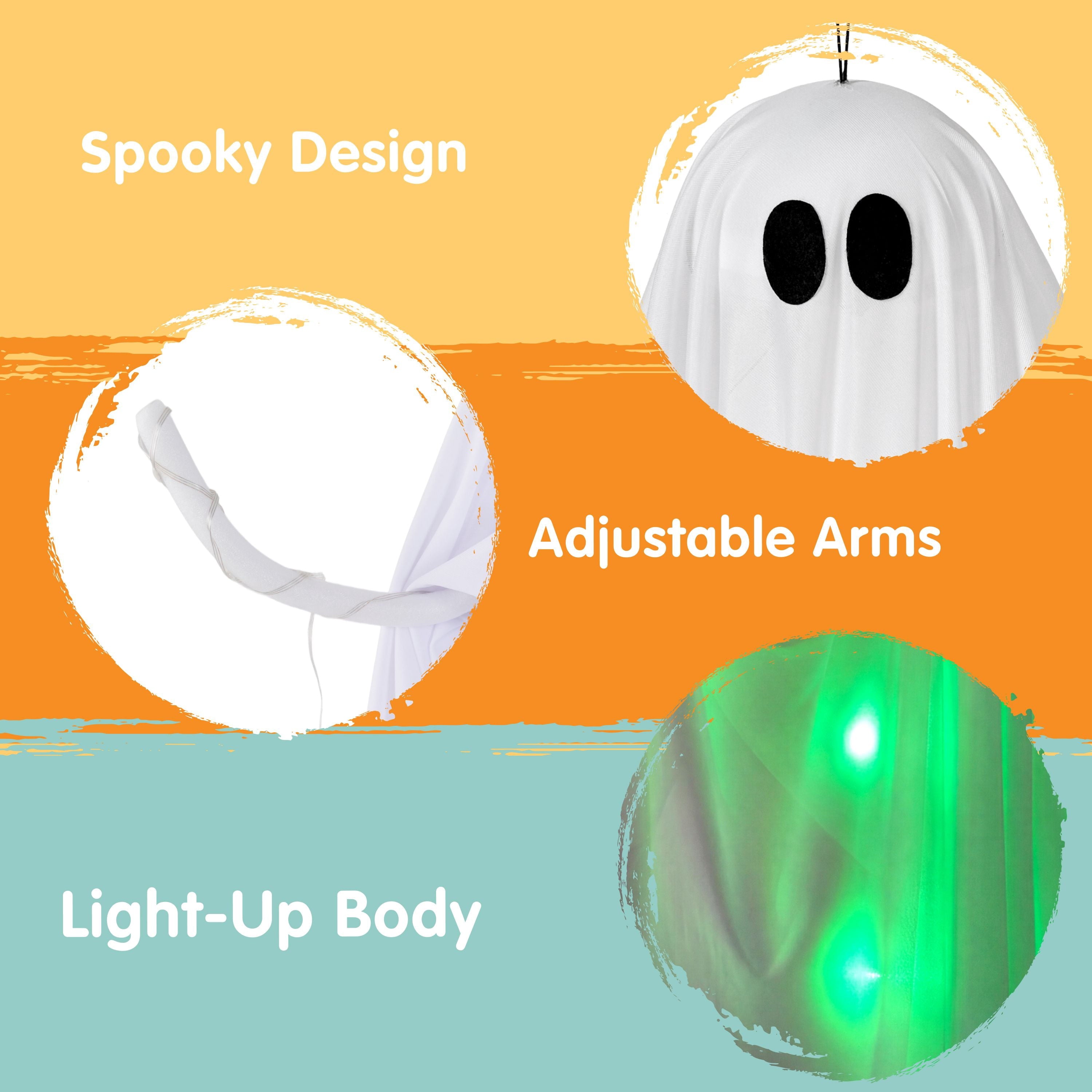 Joyfy 47" Halloween Hanging Light up Ghost Decorations Outdoor,White Ghosts with Blue LED Light and Timer Halloween Hanging Decoration Waterproof for Front Yard Patio Lawn