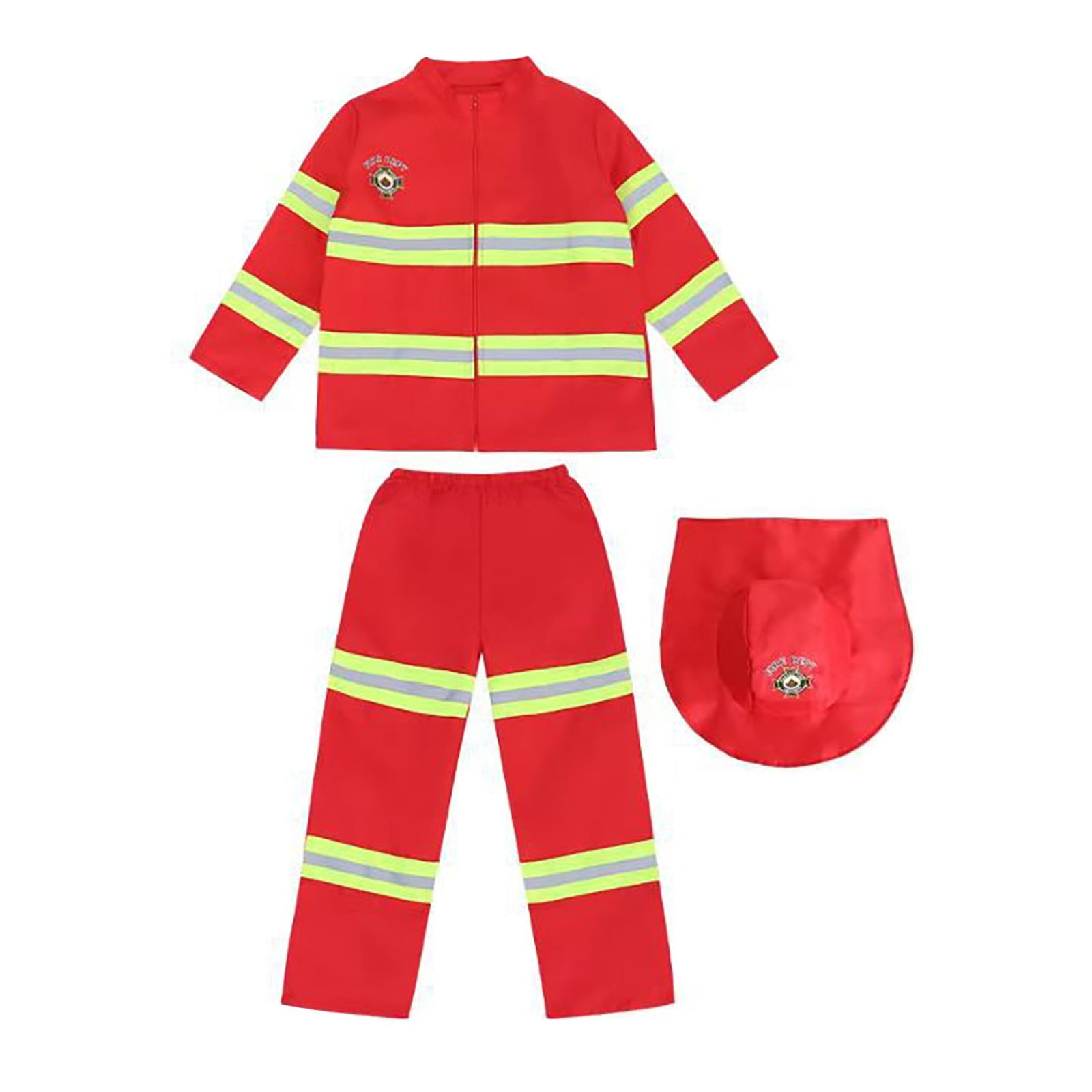 JCCXIN Child Toddler Boys Girls Halloween Fireman Outfits Career Role Play Dress-Up Party Clothes Coat And Pants With Accessories Set Trick Or Treat School Carnival Funny Outfit Sets,Red,4-5 Years
