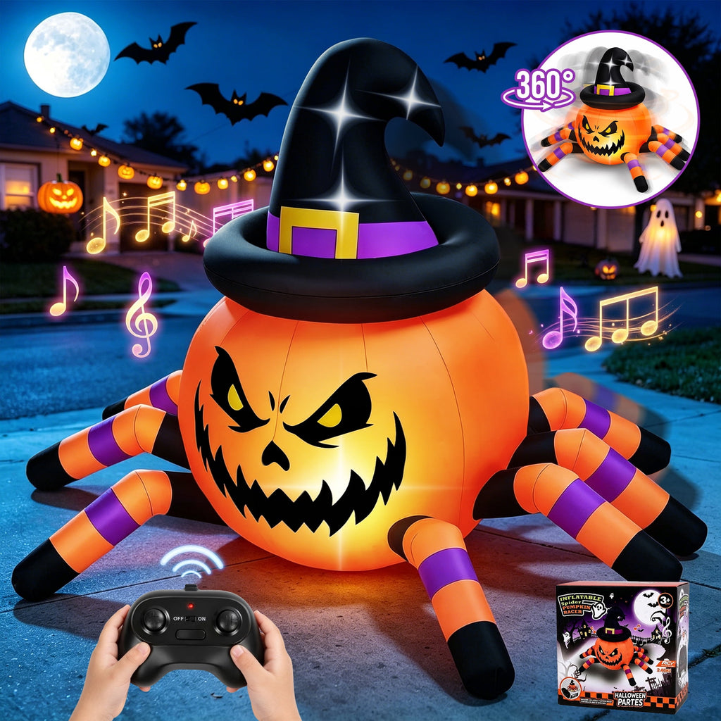Firstness 2.6ft Halloween Inflatable with Music and Lights,Remote Control Pumpkin Ghost Car,Blow ups Rc Car,Indoor Outdoor,Orange Green