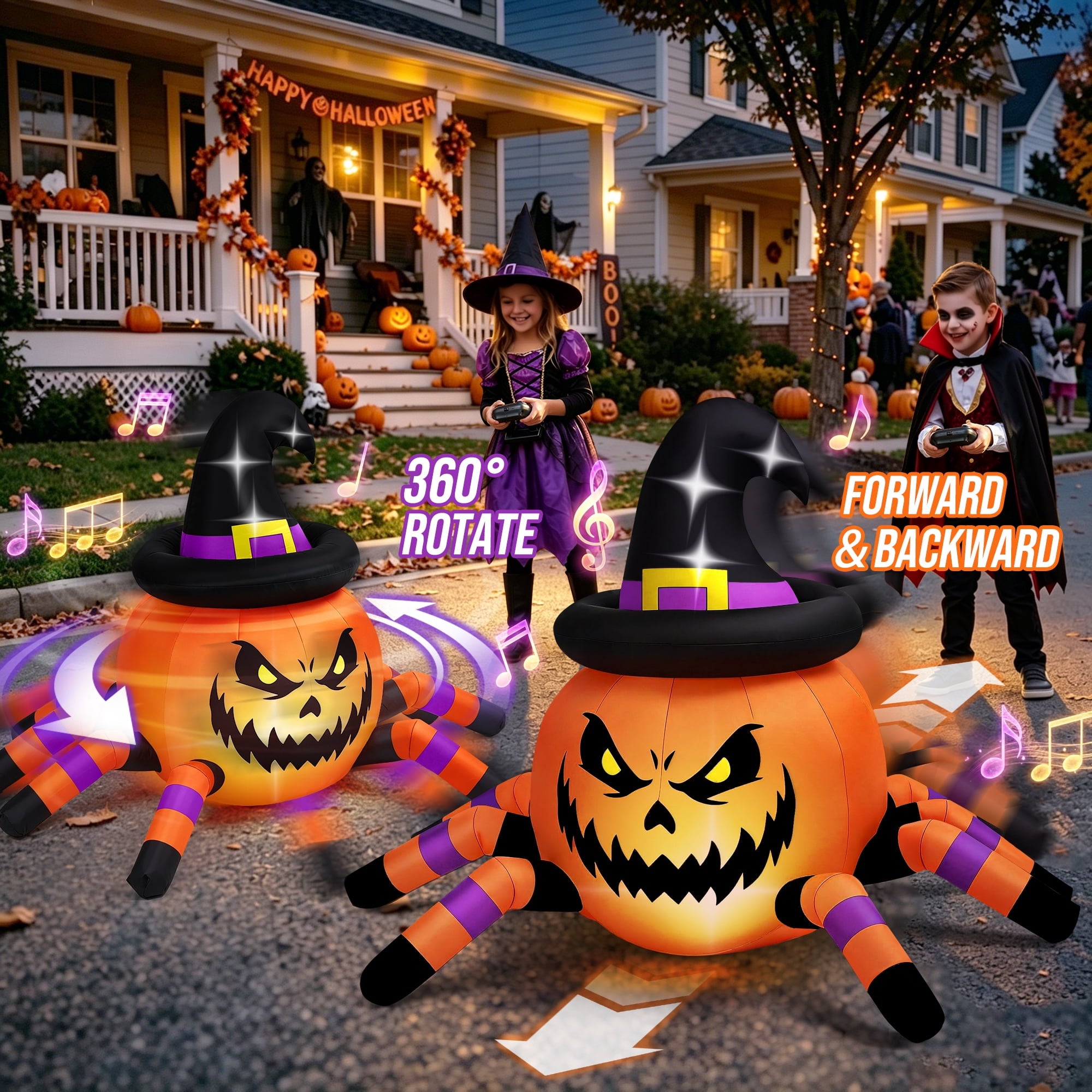 Firstness 2.6ft Remote Control Halloween Inflatable with Music Lights,Pumpkin Spider Car Blow ups Rc Car,Indoor Outdoor Decorations