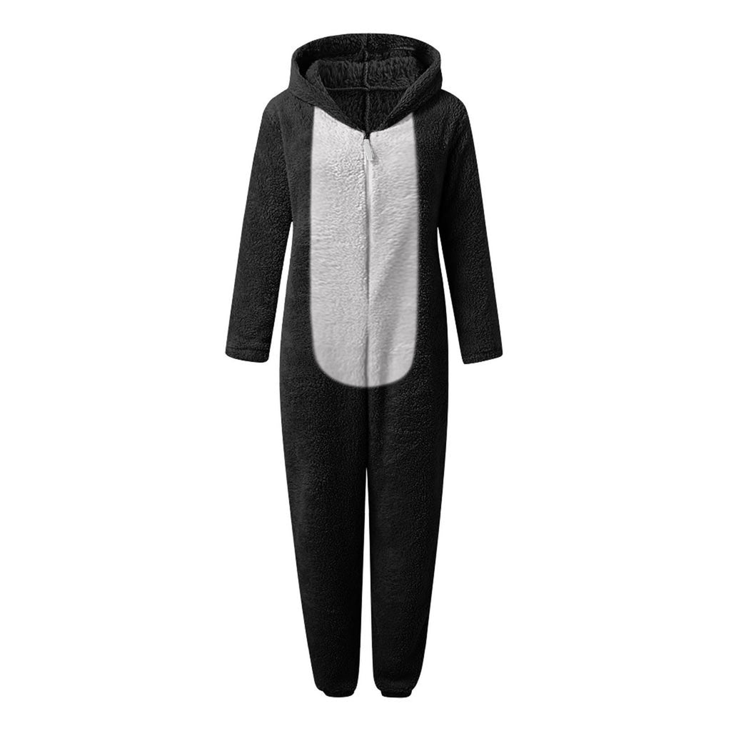 QATAINLAV Sherpa Fleece Jumpsuit for Women Winter Warm Fuzzy Onesie Pajamas Cute Cat Hooded Romper Casual Zip Up Overalls Sleepwear Black XL