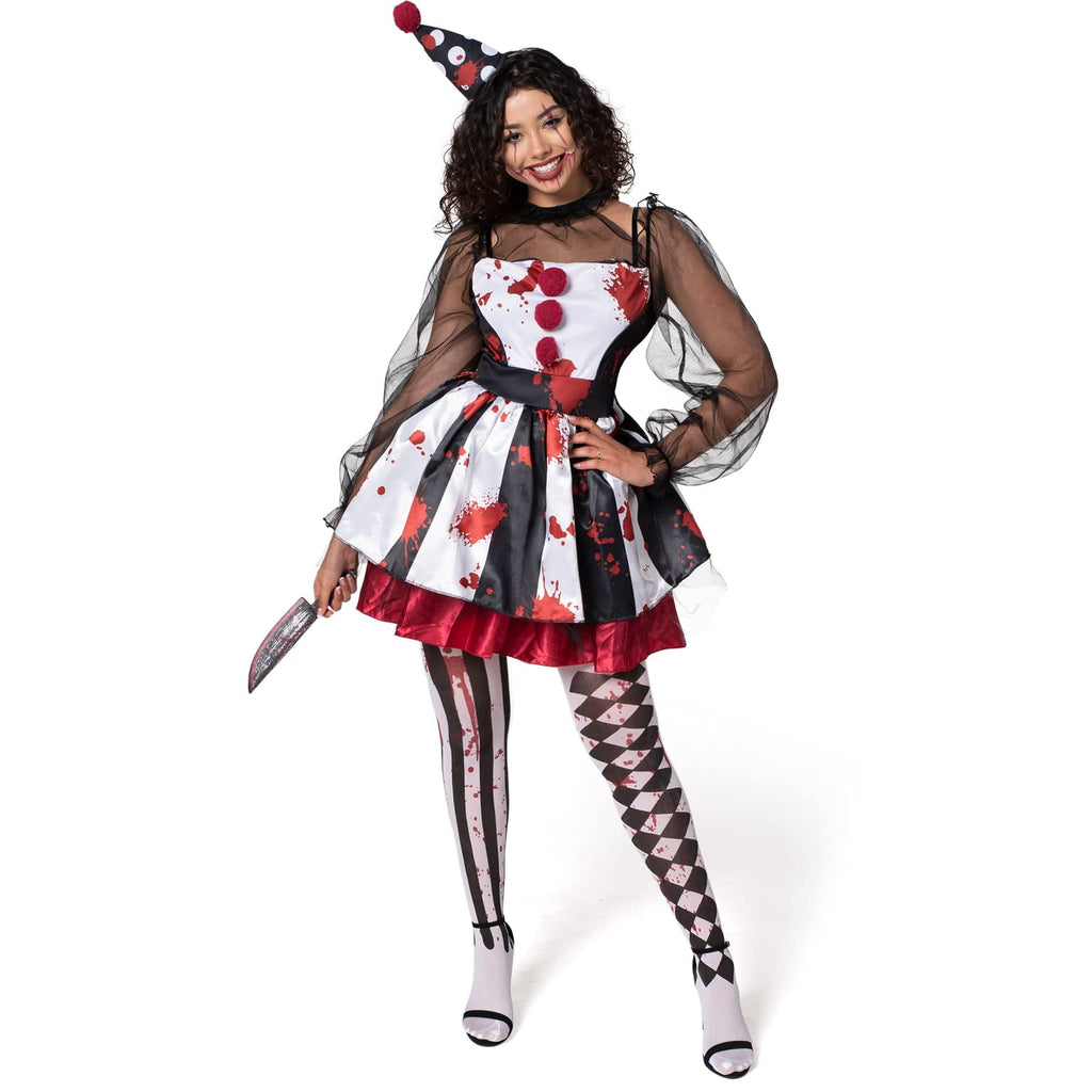 Joyfy Girls Clown Costume, Halloween Scary Clown Costume, Family Matching Bloody Jester Dress for Girls Halloween Dress up, Role Play, Cosplay Party