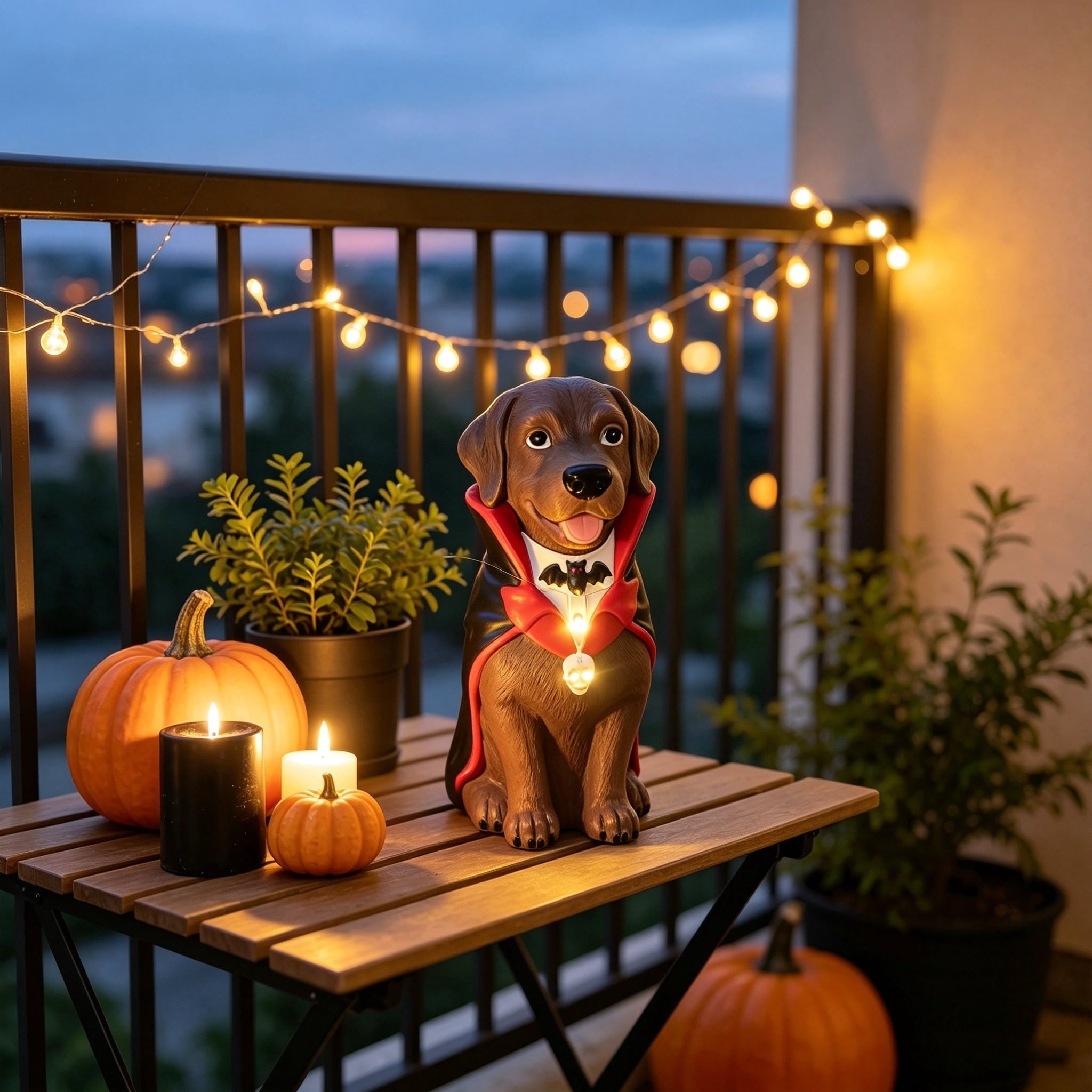 Gray Frenchie in Shark Costume Blow Mold, Halloween French Bulldog Statue with Light Up Pumpkin Decor, Cute Resin Outdoor Indoor Tabletop Dog Ornament, Entryway Patio Yard Decoration, 8"