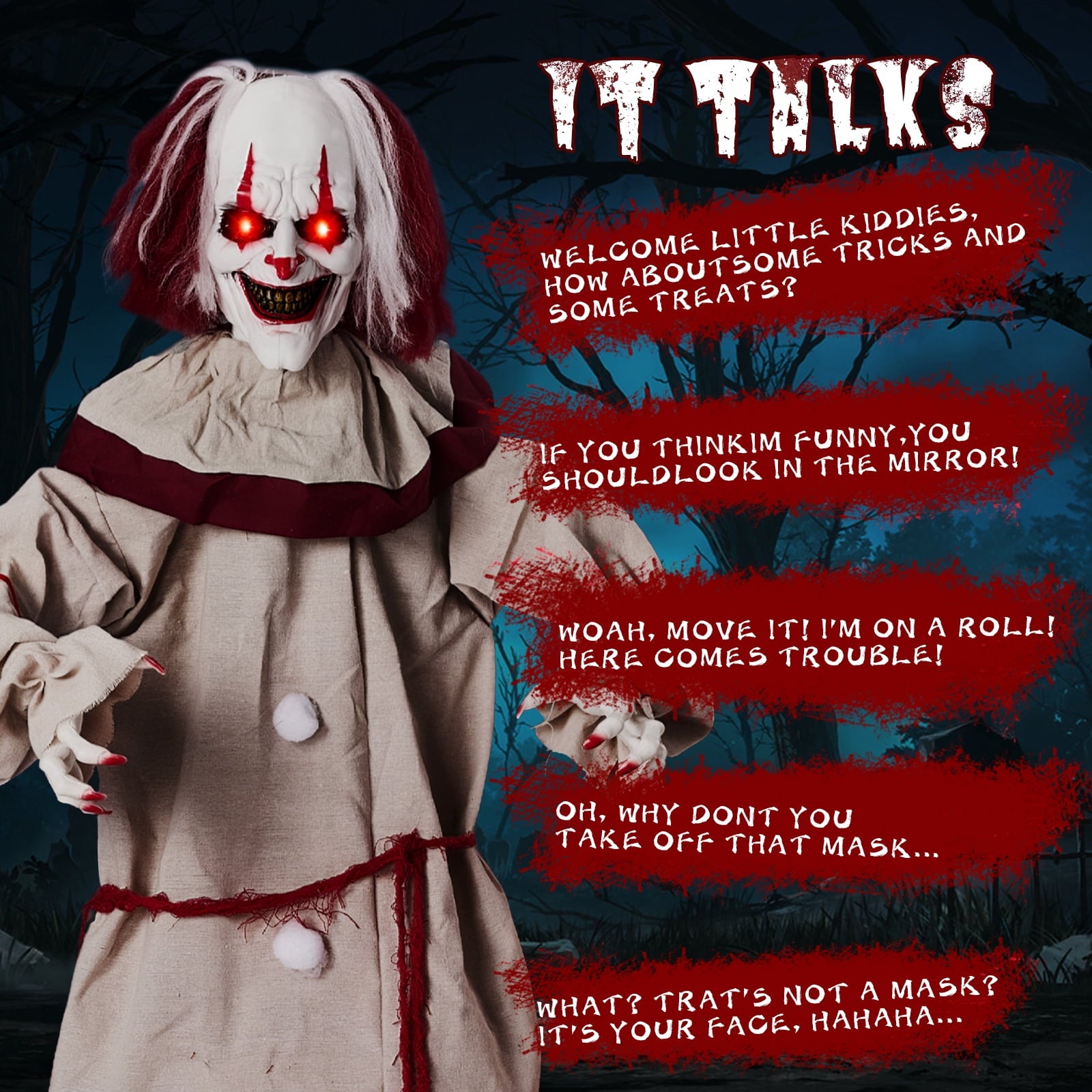Ktaxon 5.7ft Clown Animated Animatronic Decoration Creepy Halloween w/ Pre-Recorded Screaming