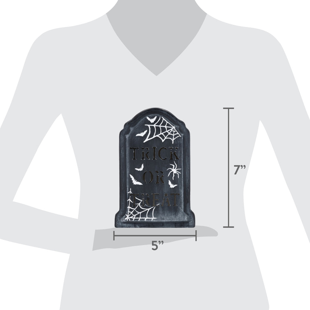 Ceramic Trick or Treat Tombstone Decoration, Black and White, 7", Halloween by Way To Celebrate
