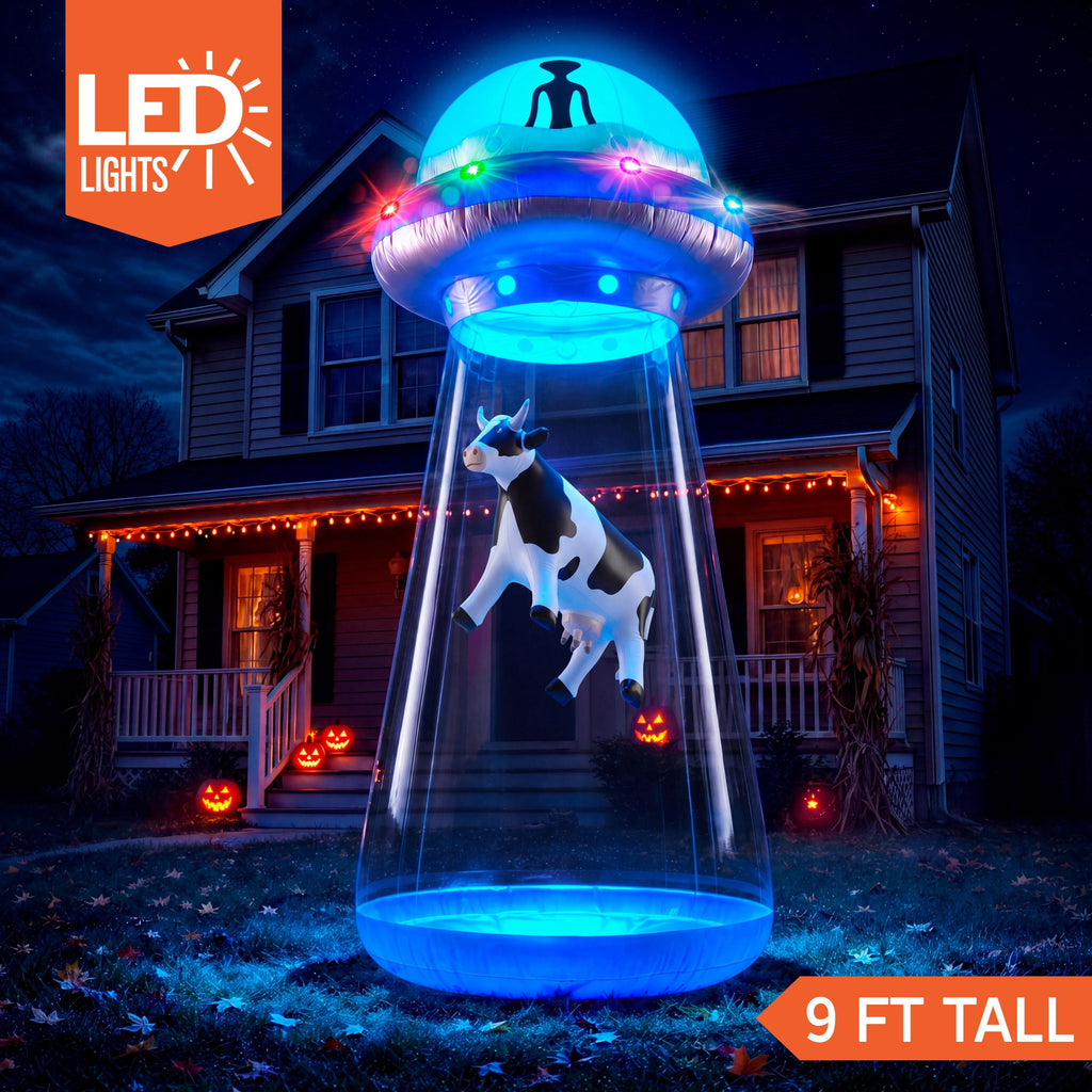 Joyfy 9 ft Halloween Inflatable Giant Alien Decoration with Built-in LEDs,Alien Halloween Decorations Outdoor Blow Up Yard Lawn Decoration
